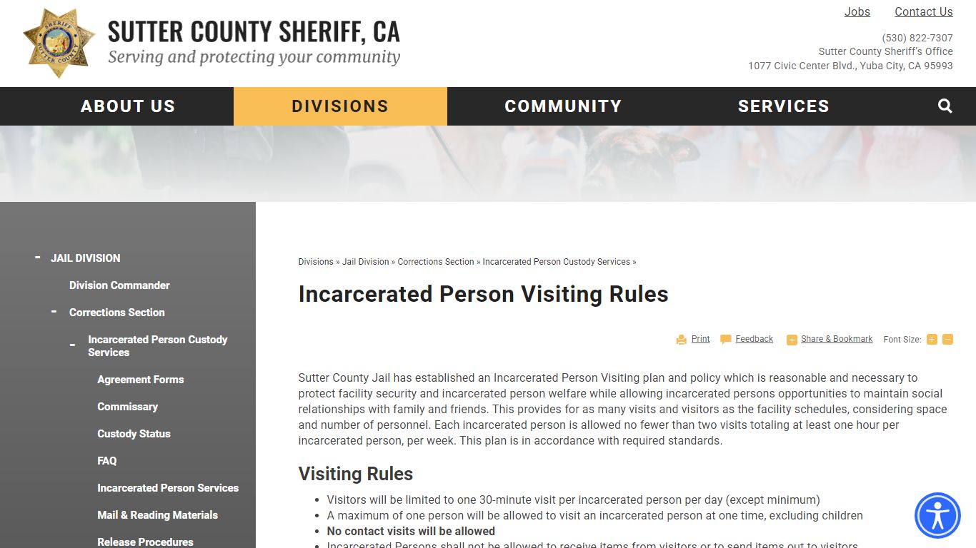 Inmate Visiting Rules | Sutter County Sheriff, CA