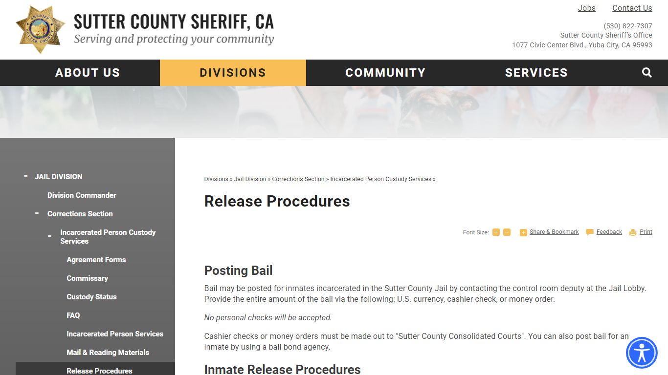 Release Procedures | Sutter County Sheriff, CA